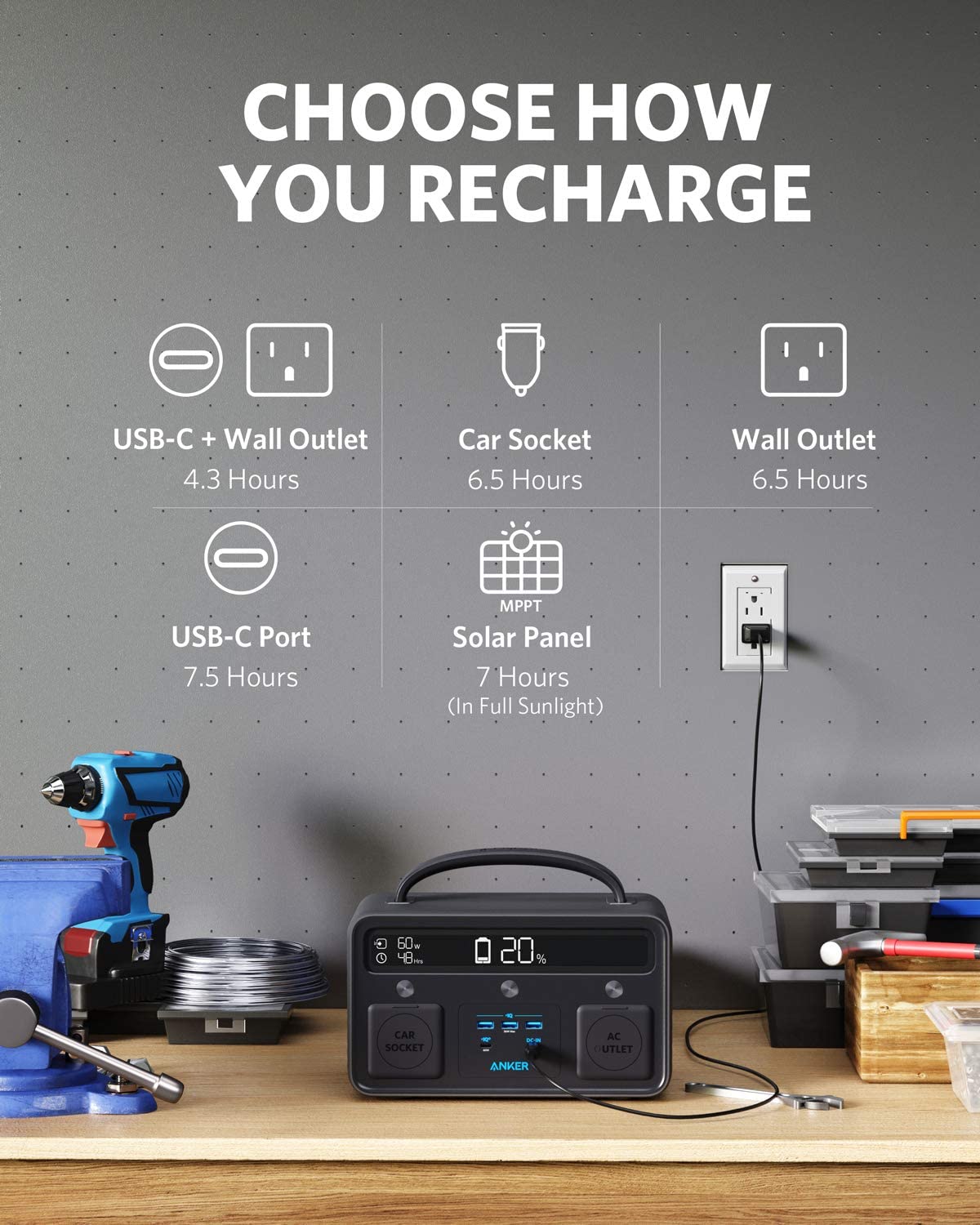 Anker Portable Power Station PowerHouse II 400, 300W/388.8Wh, 110V AC Outlet/60W USB-C Power Delivery Solar Generator for Camping Road Trips Emergency Power and More